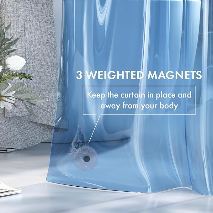 AmazerBath Shower Curtain Liner, 72x72 Transparent Blue Shower Liner, Lightweight Plastic Shower Curtain Liners, Cute Waterproof Shower Liner for Bathroom with 3 Magnets and 12 Grommet Holes