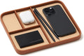 Nordik Leather Valet Tray - Sand Brown - 9.5 x 7.9 Inch Medium Vegan Leather Tray - Stylish Nightstand Organizer for Men - Modern Bedside Caddy - EDC Catchall for Key Watch Wallet Jewellery