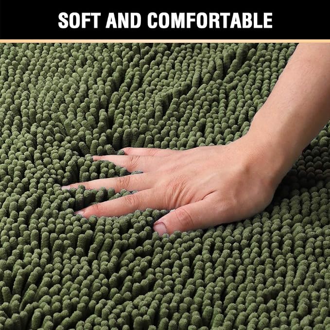 H.VERSAILTEX Bath Mats for Bathroom Non Slip Luxury Chenille Ultra Soft Bath Rugs 24x36 Absorbent Non Skid Shaggy Rugs Washable Dry Fast Plush Area Carpet Mats for Indoor, Bath Room, Tub - Loden