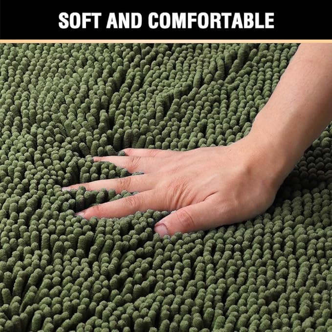 H.VERSAILTEX Bath Mat Bathroom Rug Bath Rugs for Bathroom Non Slip Bath Mats Extra Thick Chenille Rug 17" x 24" Absorbent Soft Shaggy Washable Dry Fast Plush Rugs for Bathtubs - Loden