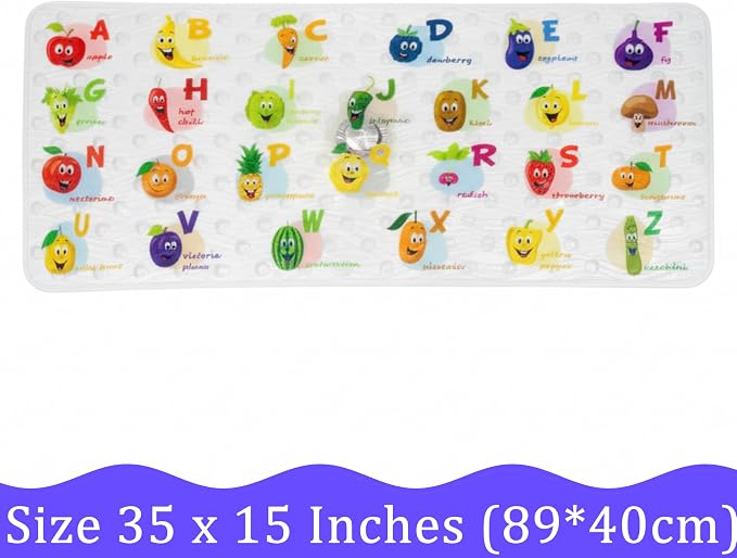 BEEHOMEE Polyvinyl Chloride (PVC) Bath Mat, Alphabet, Square, XL Size, 35x16 inch, Textured Pattern, Suction Cups - Bath Mats for Tub Kids