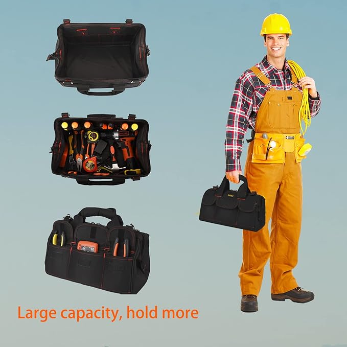 FASTECH 14-inch Heavy Duty Toosl Bag With Wide Mouth for Tool Storage, Carrier and Organizer, Tool Tote Bag For Men, Wide Mouth Tool Bag With Inside Pockets (14 Inch)