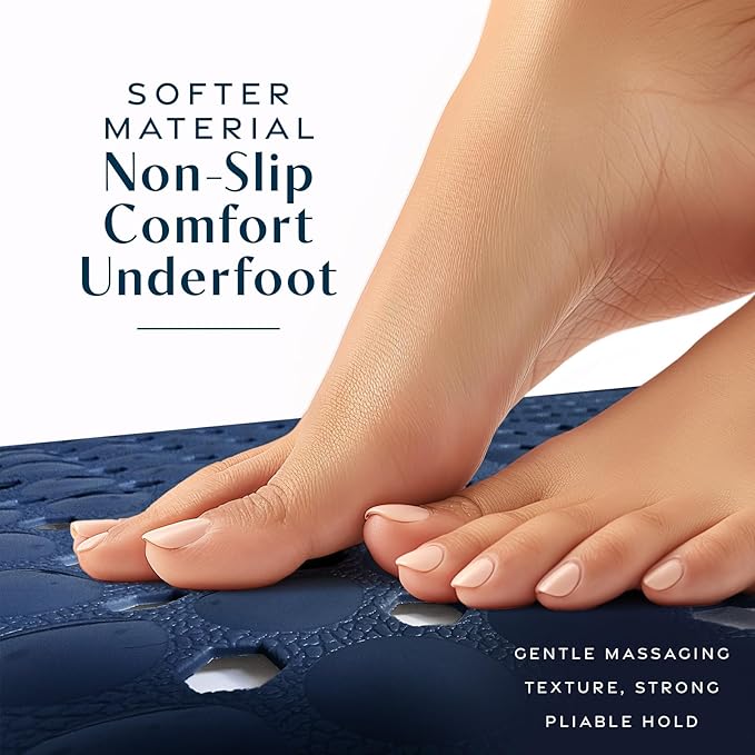 SlipX Solutions Power Grip Bathtub Safety Mat | Precision Grip Technology for Longer, Stronger, & Softer Wet Surface Protection | Navy 39"x16"