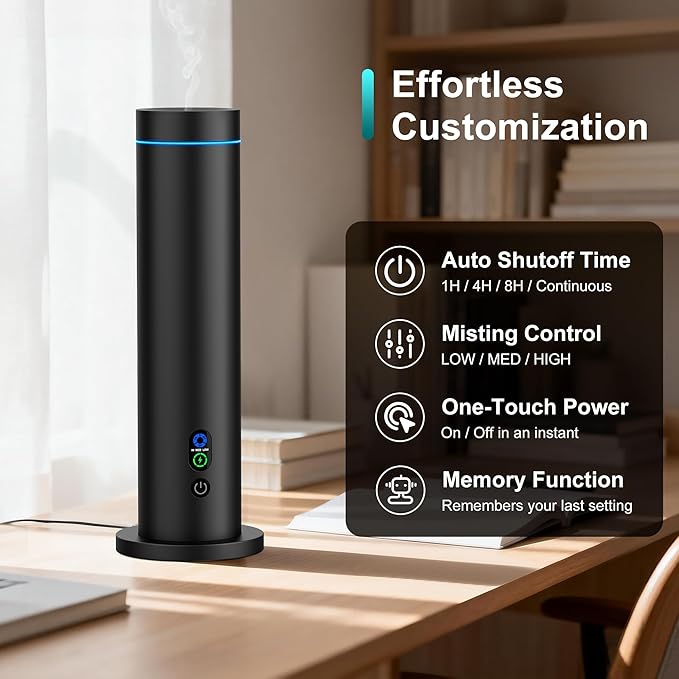 Maromalife Waterless Diffuser, Essential Oil Diffuser, 1000 Sq.Ft Coverage Scent Diffuser – Plug-in Only, Adjustable Mist, Remote, Mood Lights for Home & Office, Large Room, Hotel, Black