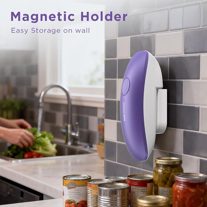 Canslab Ultrablade PRO Auto Stop USB Rechargeable Can Opener for Kitchen for Seniors with Arthritis, Long Battery Life, Handfree One Touch, Side Cut for Smooth Edge, Wall Mounted Small Size, Lilac
