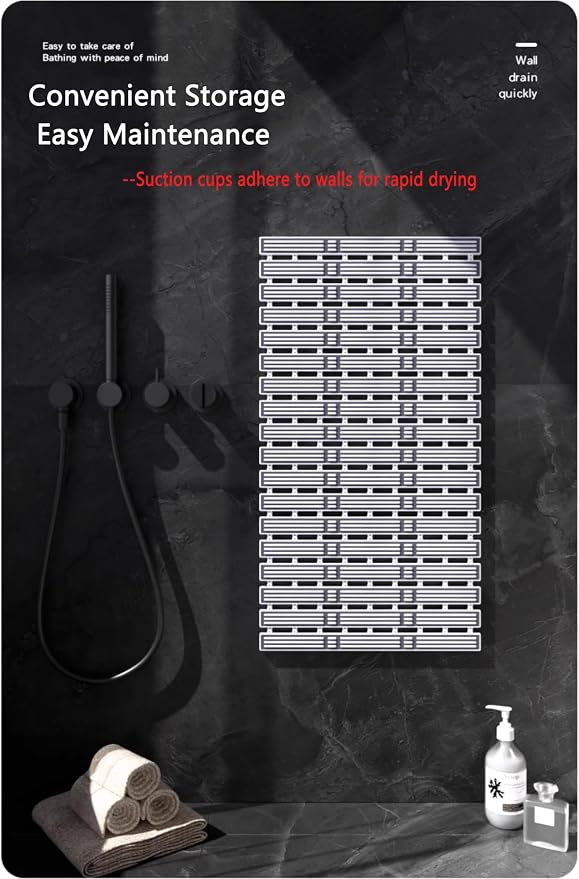 Bath Tub Shower Mat, 31 x 20 Inch, TPE Machine Washable Bathtub Floor Liner Bathroom Non-Slip Mats, Suction Cups and Drain Holes, Easy to Cut