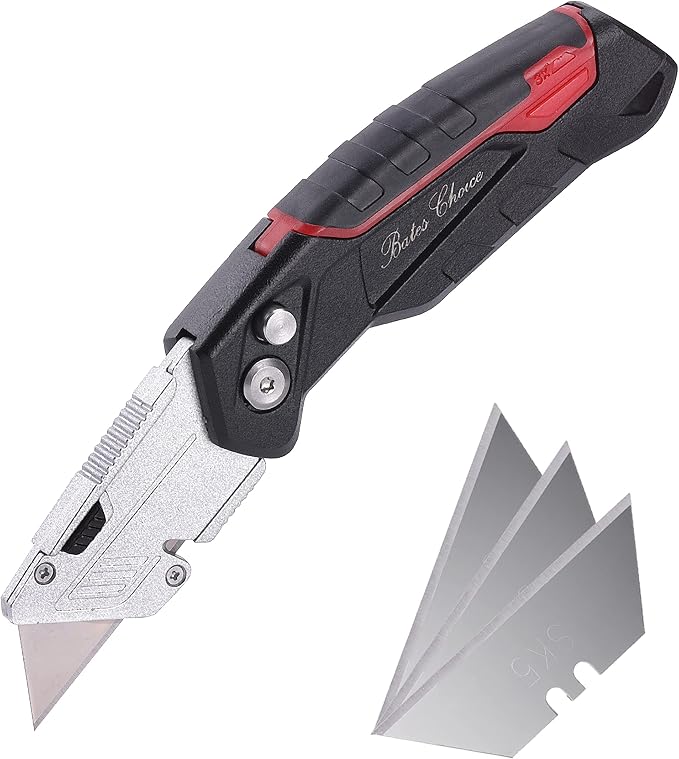 Bates Box Cutter - Folding Utility Knife With 3 Extra Blades, Retractable