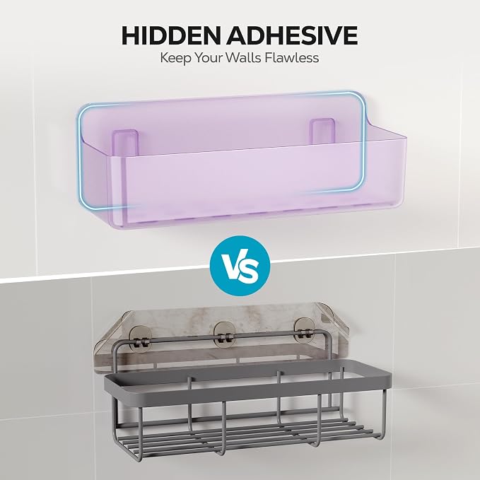 Nieifi Adhesive Wall Shelf, Shower Shelves, Shower Organizer for Bathroom Organization (Purple-Clear, 5 pieces)