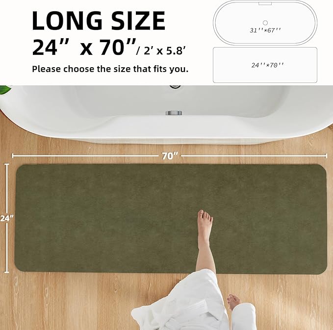 TYUU Bathroom Mat Quick Dry, Bathroom Rugs Non Slip Washable Thin Absorbent Bath Mat Fits Under Door Bathroom Floor Mat Perfect for Bath, Shower, or Sink 24"x70" Sage Green