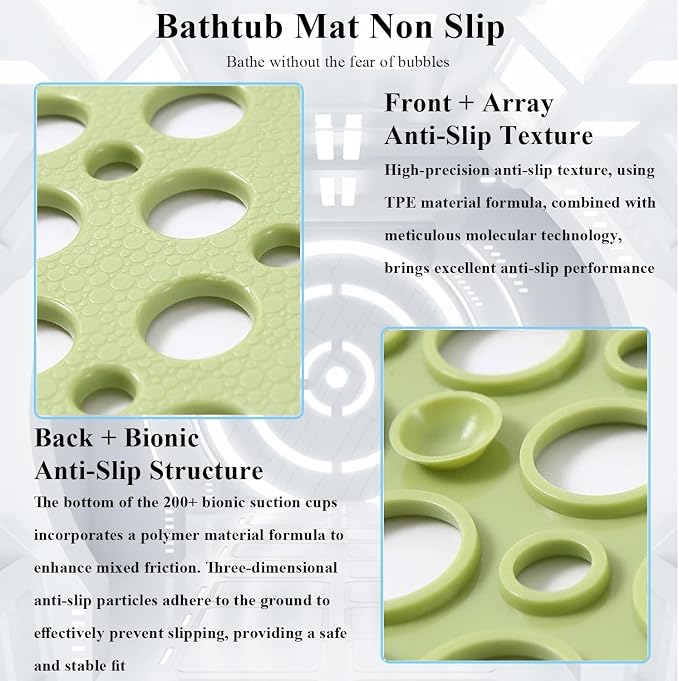 Casa and Beyond Shower Mat, Non Slip Bath Mat and Shower Mat with Suction Cups and Drain Holes, Easy to Clean Soft Machine (White,20.9" x 20.9" (Rectangular))