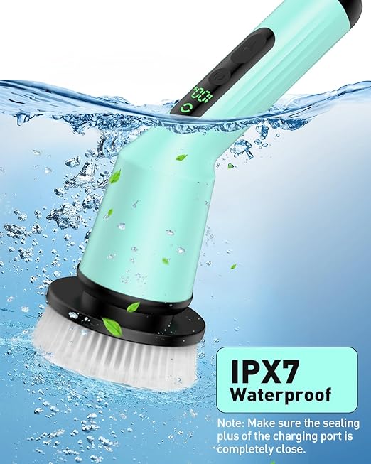 Shower Scrubber with Long Handle, Bathroom Cleaner Brush with 8 Floor Machine Pads, Cordless Electric Spin Scrubber for Cleaning with 2 Speed, Cleaning Supplies for Bathtub Kitchen Floor Mint
