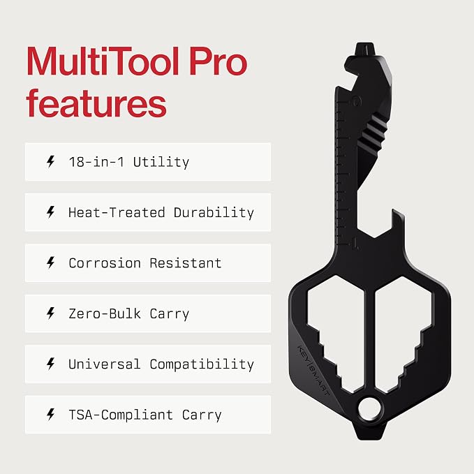 KeySmart Multitool Pro - 18-in-1 Multifunction Key Shaped Tool Pocket Multi-Tool Key Chain Bottle Opener Keychain, Key Multitool Keychain for Men Gift, EDC Gear Keychain, Black, 1 Pack