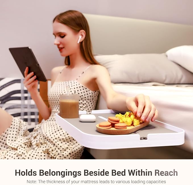 KIWIFOTOS 17" Bedside Shelf for Bed Bedside Table Under Mattress Nightstand Organizer Bedside Storage Rack Bedside Tray for Box Spring/Plate/Platform/Dorm Bed