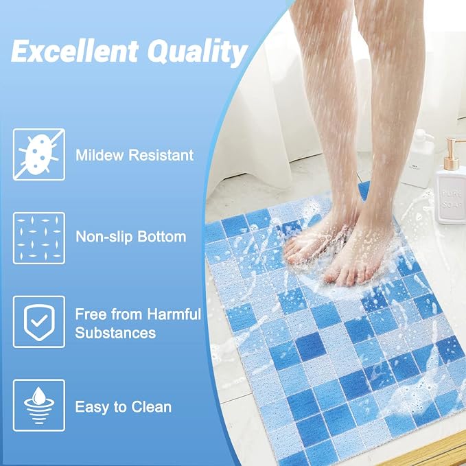 Shower Mat Non-Slip, Soft Comfort Bath Mat with Drainage Holes, PVC Loofah Massage Bathmat for Shower,Tub,Bathroom,Wet Areas, Quick Drying