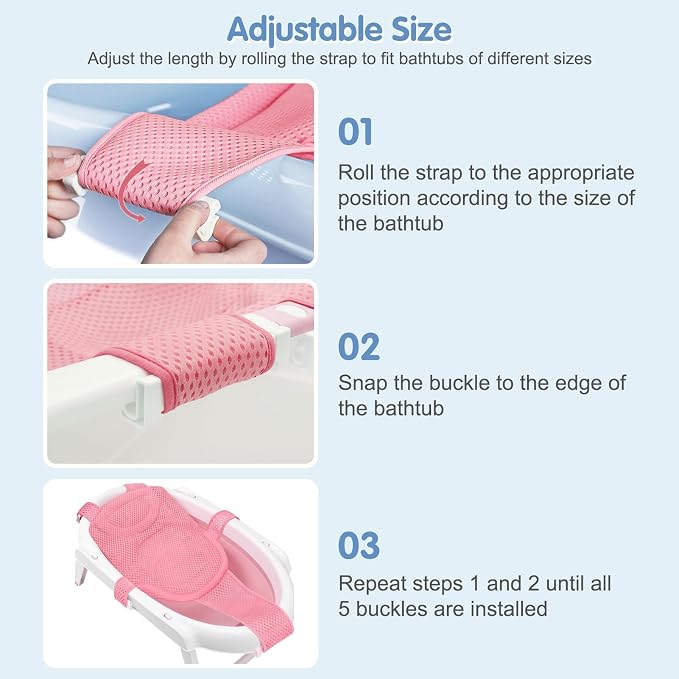 Colorlife Baby Bath Seat Support Net Infant Bathing Seat Support Mat, Adjustable Comfortable Non-Slip Five-Pointed Baby Shower Net Bathtub Sit Up Mesh for Newborn 0-6 Months-Pink(No Bathtub)