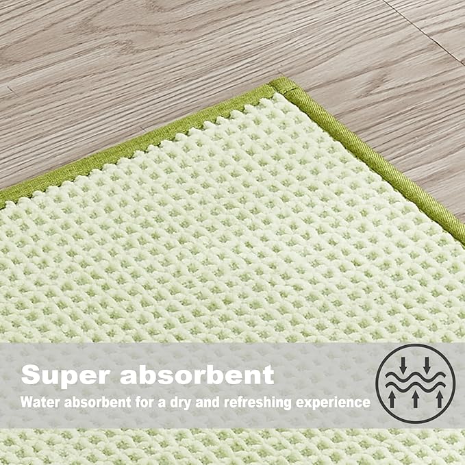 Douceur Chenille Waffle mat with Patented noslip Backing, Acrylic Blend Chenille Absorbent Bathroom Rugs, Cushioned mesh Backed Bath Rug Machine Washable, 18" x 32", Green