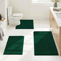 HOMEIDEAS 3 Pieces Bathroom Rugs, Ultra Soft Non Slip Absorbent Chenille Toilet Bath Mat Set (Dark Green)