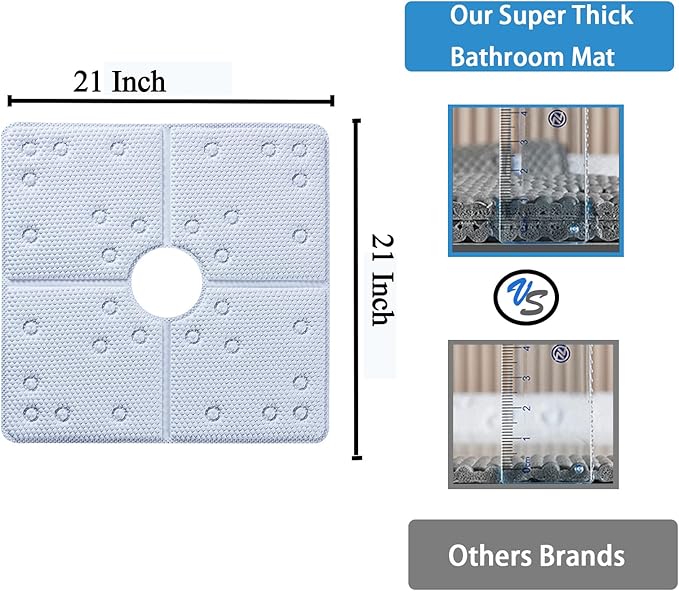 Webos Bathtub Mat Non Slip: Soft Safety Foam Bath & Shower Mat for Tub Suitable for Families 21 X 21Inch with Drain Holes and Suction Cups Massage Tub & Shower Mat for Bathroom (White)