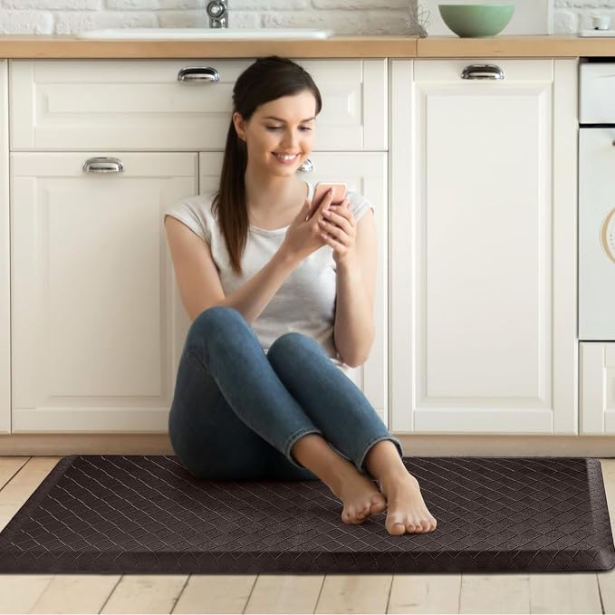 HappyTrends Kitchen Floor Mat - 4/5 Inch Thick Anti-Fatigue Kitchen Rug,Waterproof Non-Slip Kitchen Mats and Rugs Heavy Duty Ergonomic Comfort Rug for Kitchen,Office,Sink,Laundry,(22"x54", Chocolate)