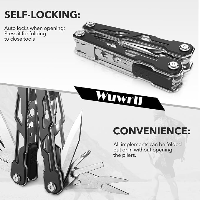 Wuwrll Multitool with Safety Locking,16-in-1 Multi Tool Stainless Steel Pocket Knife Set with Pliers, Upgrade Camping Tool Gifts for Men,for Survival, Camping, Hiking, Outdoor 10 Pcs