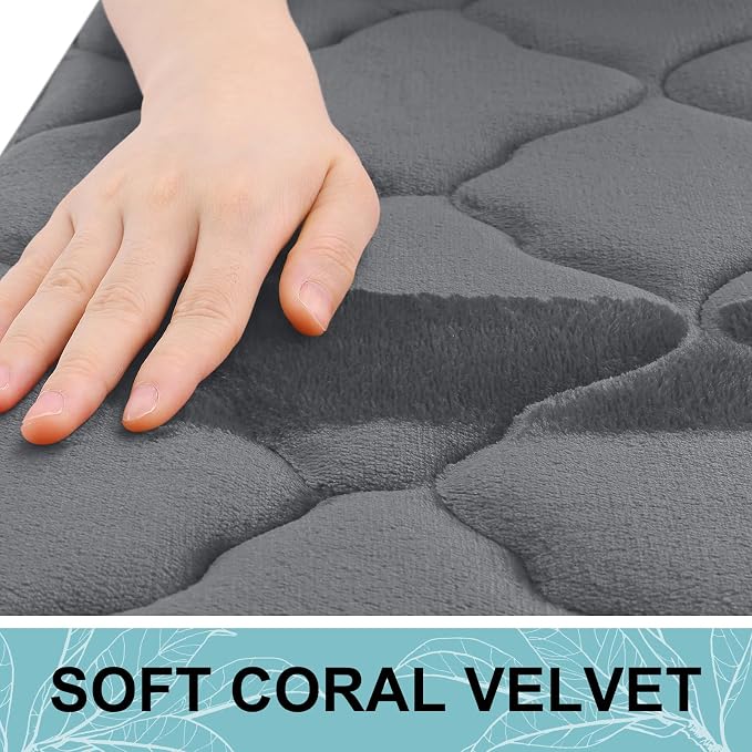 OLANLY Memory Foam Bath Mat Rug 47x24, Ultra Soft and Absorbent Bathroom Rugs, Non-Slip, Comfortable, Machine Washable Bath Carpet for Bathroom Floor, Tub, Shower and Home Decor Accessories, Dark Grey