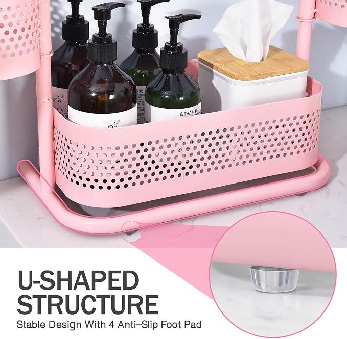 KINGRACK 3 Tier Pink Bathroom Counter Organizer, Rotating Makeup Organizer for Vanity, Perfume & Skincare Standing Shelf, Vanity Tray for Bathroom Countertop Storage, Pink