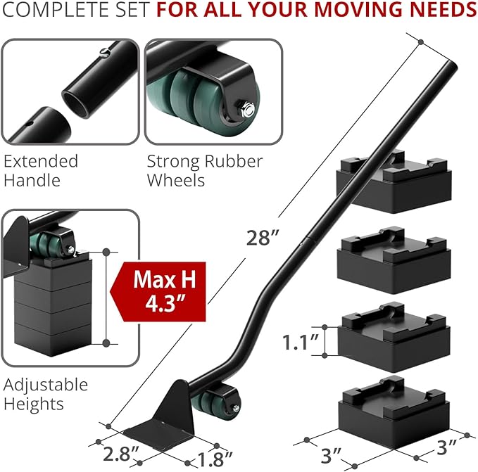 X-Protector Furniture Lifter Tool - Premium Furniture Jack Lifting Tool to Lift Furniture Easily - Appliance Lifter with 4.3" Adjustable Height - Ideal Jack to Lift Furniture Easily with No Effort