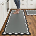Arenarug Scalloped Black Gray Kitchen Mats Rugs Sets of 2 Cushioned Anti Fatigue Floor Mat Waterproof Kitchen Rugs Non Slip Foam Comfort Standing Mat for Sink Laundry, 17.3"x30"+17.3"x59"