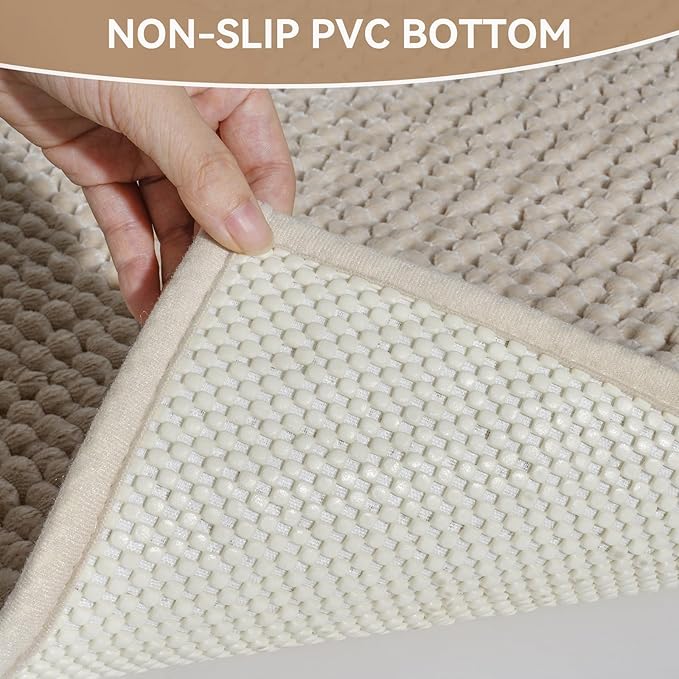 24x36 Extra Soft Chenille Bathroom Rugs - Non Slip Quick Dry Absorbent & Washable Bath Mat, Thin Low Profile Fit Under Door, Shower Mat for Outside Shower - Brown