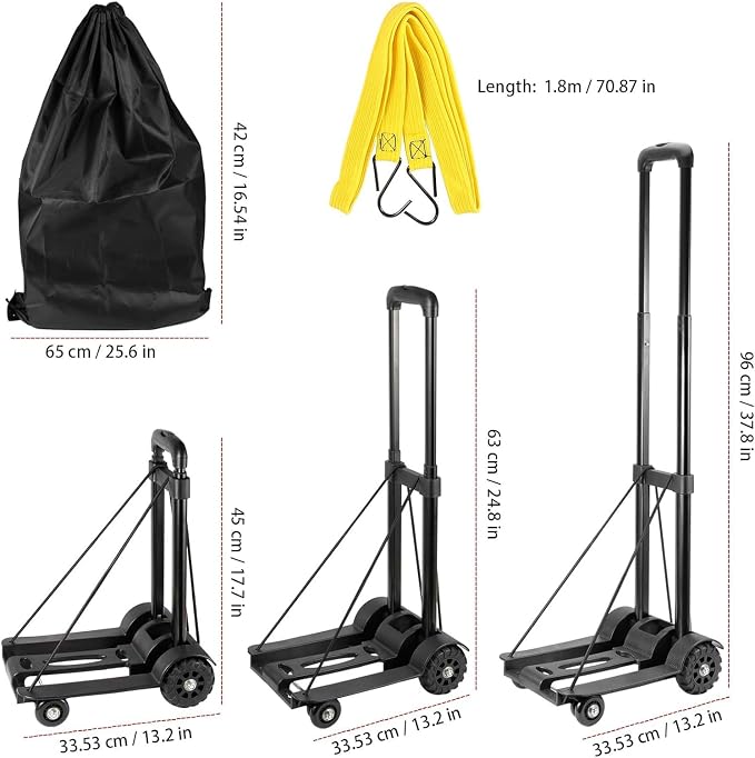 HOZEON Folding Hand Truck, 88 Lbs 40 KG Heavy Duty 4-Wheel Solid Construction Utility Cart for Luggage, Lightweight Compact Portable Fold Up Dolly for Luggage, Travel, Shopping Moving, Office, Black