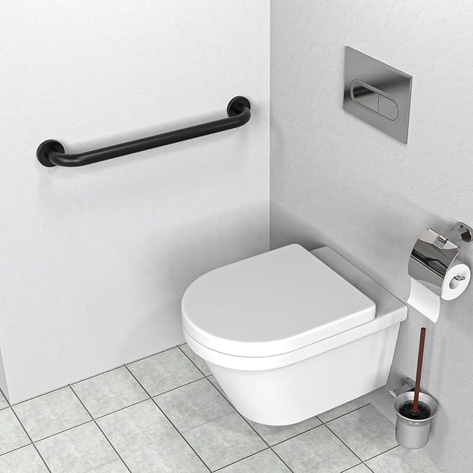 24 Inch Bathroom Grab Bar, ZUEXT Matte Black Safety Handrail for Shower Toilet Bathtub, Wall-Mounted Stainless Steel Handicap Grab Rail for Seniors Disabled Bath Safety Support (1.25" Diameter)