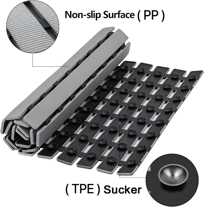 BEMISO Shower Mat Non Slip Bathtub Mat with Suction Cups and Drain Holes 27.5 x15.7 Inch Bath Mat for Tub & Shower.Easy Dry,Easy to Cut,Eco-Friendly