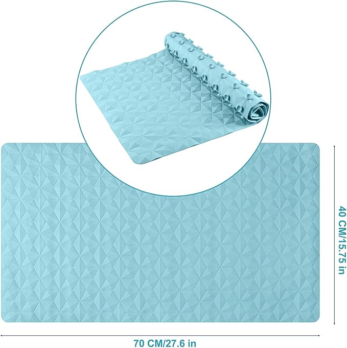 Bathtub Mat Non Slip - Natural Rubber Bath Tub Shower Safety Mat - 16 x 28 Inch Shower Mats with Suction Cups - Delicate Diamond Pattern - Softer - BPA Free - Machine Washable - Elegant Blue