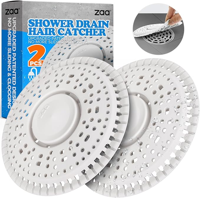 zaa Shower Drain Hair Catcher, Upgraded 2 Pack Premium Silicone Drain Protector & Shower Drain Cover for Regular Floor Drains of Shower Room, Bathroom, White