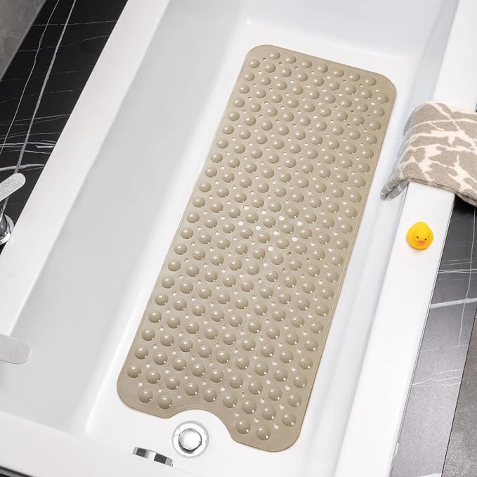 Bathtub Mats for Shower Tub Non-Slip Bath Mat 39 x 16 Inch Extra Long Shower Mat, Bath Tub Mat for Bathroom with Machine Washable, BPA Free for Kids (Brown)