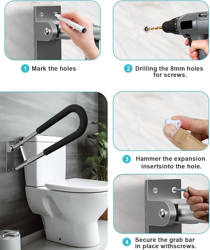 Handicap Grab Bars Rails 23.6 Inch Toilet Handrails Bathroom Safety Bar Hand Support Rail Handicapped Handrail Accessories for Seniors Elderly (23.6inch-2pc)