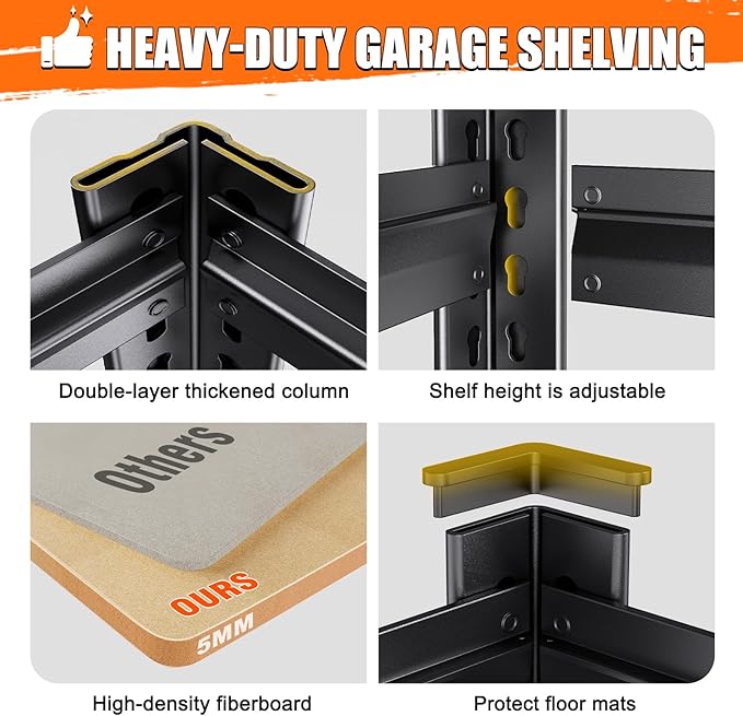 71"Hx28"Wx12"D Garage Shelving-5 Tier Garage Storage Shelves,Adjustable Heavy Duty Metal Shelving Unit and Storage Large Rack,Utility Steel Shelf For Warehouse Industrial Pantry Basement Organizers