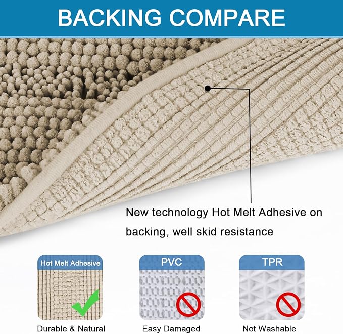 H.VERSAILTEX Bath Mats for Bathroom Non Slip Thick Chenille Striped Bath Rug Absorbent Fluffy Soft Shaggy Rugs Washable Dry Fast Plush Mats for Indoor, Bath Room, Tub - 20" x 32", Fog