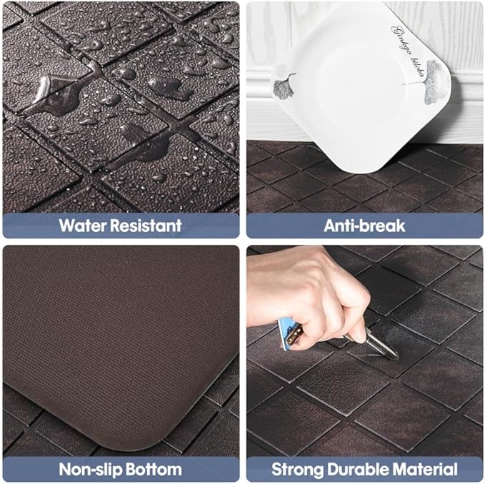 Cushioned Anti Fatigue Mats, Heavy Duty Non-Skid Floor Mats - 1/2 Inch Thick Ergonomic Comfort Foam, Brown