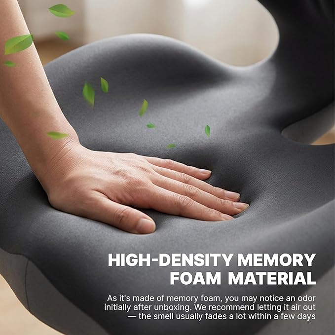 Ergonomic Seat Cushion, Office Chair Seat Cushions with L-Shaped Integrated Design, Memory Foam Orthopedic Cushion with Coccyx Hollow, Lumbar Support & Tailbone Pain Relief for Long Sitting (Grey)