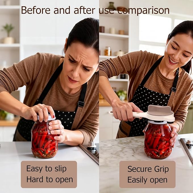 4-in-1 Jar Opener, Adjustable Jar Opener for Seniors, Kitchen Tool Designed Specifically for Seniors and Those with Limited Physical Strength, Suitable for Beer, Salad Dressing, Jar (Beige)