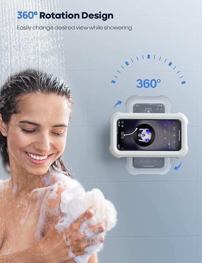Lamicall Shower Phone Holder Waterproof - 480° Rotatable Retractable Adjustable Shower iPhone Case Holder, Bathroom Wall Phone Mount Stand Water Proof Anti Fog, iPhone Accessories for 4-7" Cellphones