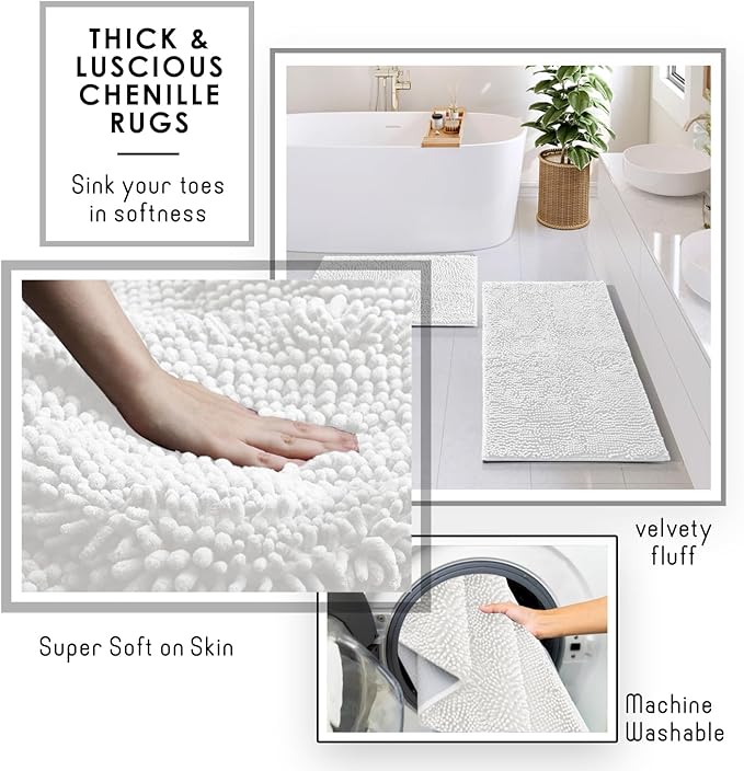 Clara Clark Bathroom Accessories Set - 27PC Bathroom Set with Adhesive Corner Shower Caddy Hanging, Bathroom Sets with Shower Curtain and Rugs, White Shower Curtain Set with Bathroom Trash Can