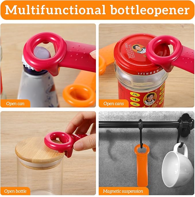 2 PACK Jar Opener, Easy Grip Jar Opener Gripper, Jar Key for Seniors, Arthritis, Carpal Tunnel Sufferers, Durable Plastic Jar Lid Opener（Orange/Rose Red）