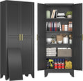 71" Black Metal Garage Storage Cabinet with 2 Doors and 4 Adjustable Shelves,Kitchen Pantry Cabinet,File Cabinet,Steel Tool Cabinet for Home,Office,Garage,School,Warehouse
