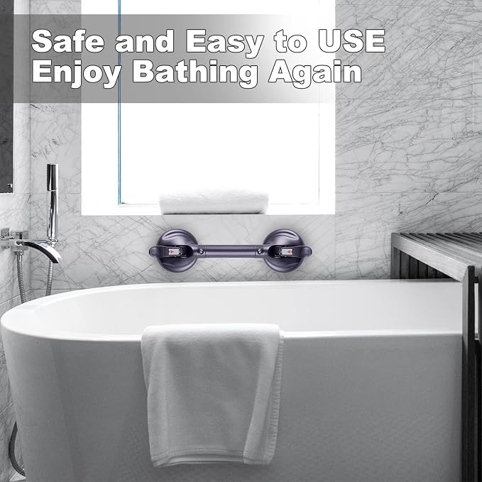 Shower Handle,Shower Handles with Strong Suction Cup Grab Bar,Bathroom Safety Grab Bar for Handicap Elderly Seniors and Disabled,Purple