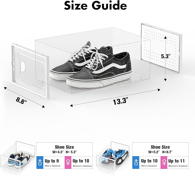 Foluck Shoe Storage Box, 15 Pack Clear Plastic Stackable Organizer for Closet, Interlocking Design Shoes Container Bins for Sneakers, Foldable Shoe Rack with Lids, White