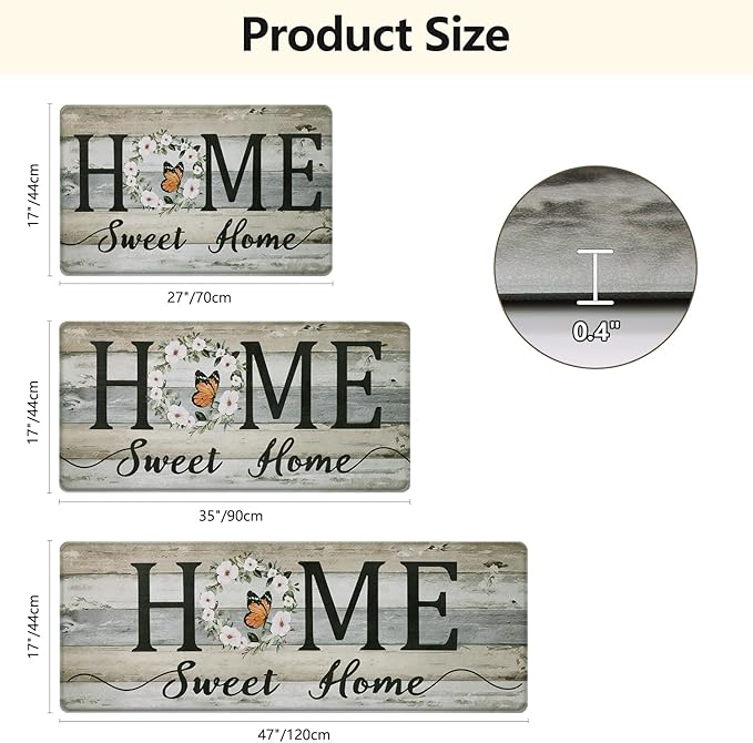 Yamaziot Anti Fatigue Kitchen Rug Set of 3, Non-Slip Waterproof Farmhouse Cushioned Comfort Standing Floor Mat for Kitchen, Office, Sink, Laundry