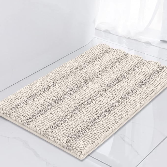 Turquoize Chenille Bath Rugs Shaggy Bathroom Rugs Non Slip Bath Mat for Bathroom 17 x 24 Bath Rug Extra Soft and Absorbent Area Rug, 17"x 24", Ivory