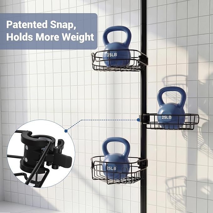 Standing Shower Caddy Corner, 4-Tier Adjustable Height Bathroom Organizer, 6-Section Pole, Sturdy Floor Standing Shelf for Shower – No Drilling, No Spring Tension